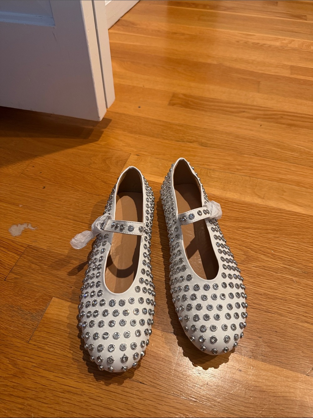 White Jewel-Embellished Mary Jane Shoes, brand new never worn! Size 7